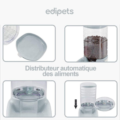 , Distributeur Croquettes Chat, Chien, Automatique, 2 Unités, 3.8 L, Gamelle À Nourriture Et À Eau Pour Animaux De Compagnie (Gris)