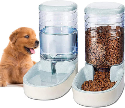 , Distributeur Croquettes Chat, Chien, Automatique, 2 Unités, 3.8 L, Gamelle À Nourriture Et À Eau Pour Animaux De Compagnie (Gris)