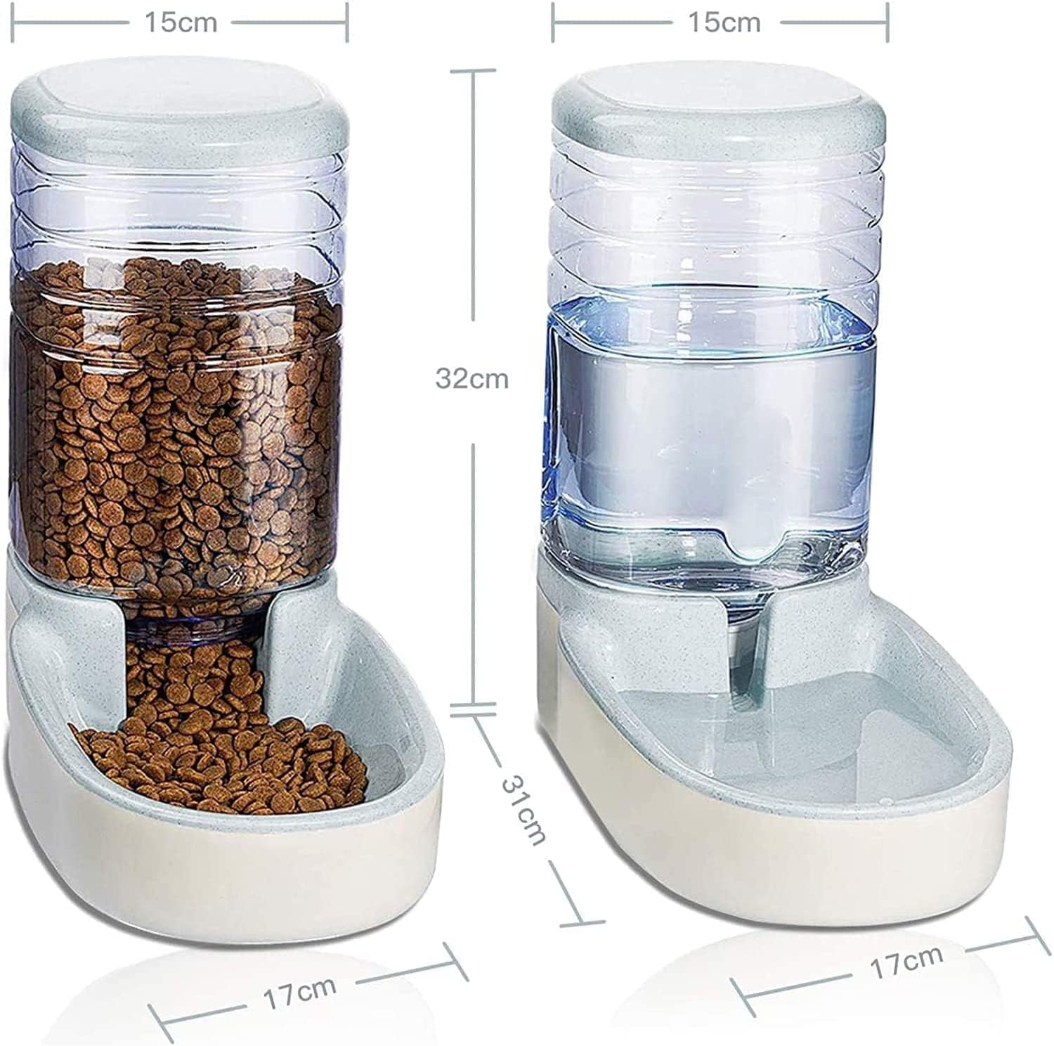 , Distributeur Croquettes Chat, Chien, Automatique, 2 Unités, 3.8 L, Gamelle À Nourriture Et À Eau Pour Animaux De Compagnie (Gris)