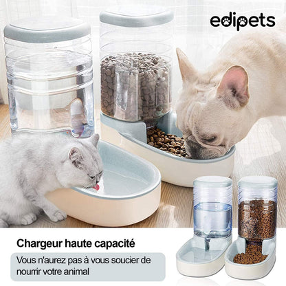, Distributeur Croquettes Chat, Chien, Automatique, 2 Unités, 3.8 L, Gamelle À Nourriture Et À Eau Pour Animaux De Compagnie (Gris)