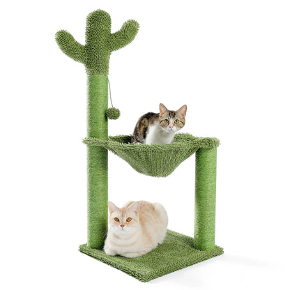 33" Cactus Cat Scratching Post Large Cat Scratcher with Big Hammock for Indoor Pet Green